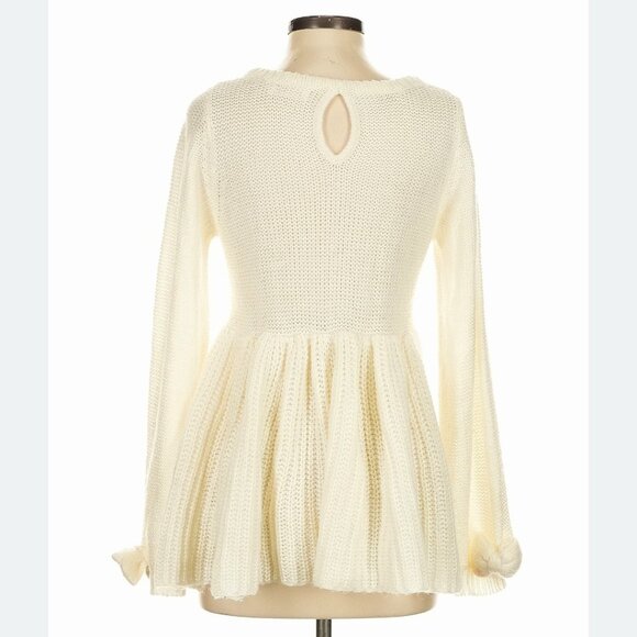 LIZ LISA embroidered Kitty Cat face soft peplum hem knit sweater - Picture 2 of 5